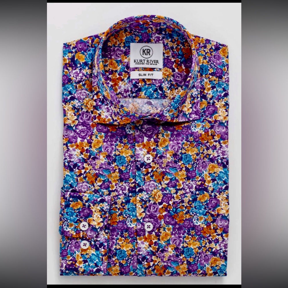 KURT RIVER Kelsey Spread Slim Fit Long Sleeve Shirt Flower Print Mens Size: M